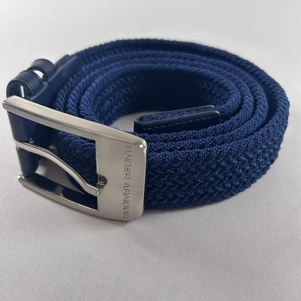 Under Armour Braided Webbed Belt Men Navy Blue Elastic Stretch Leather Golf 48in
